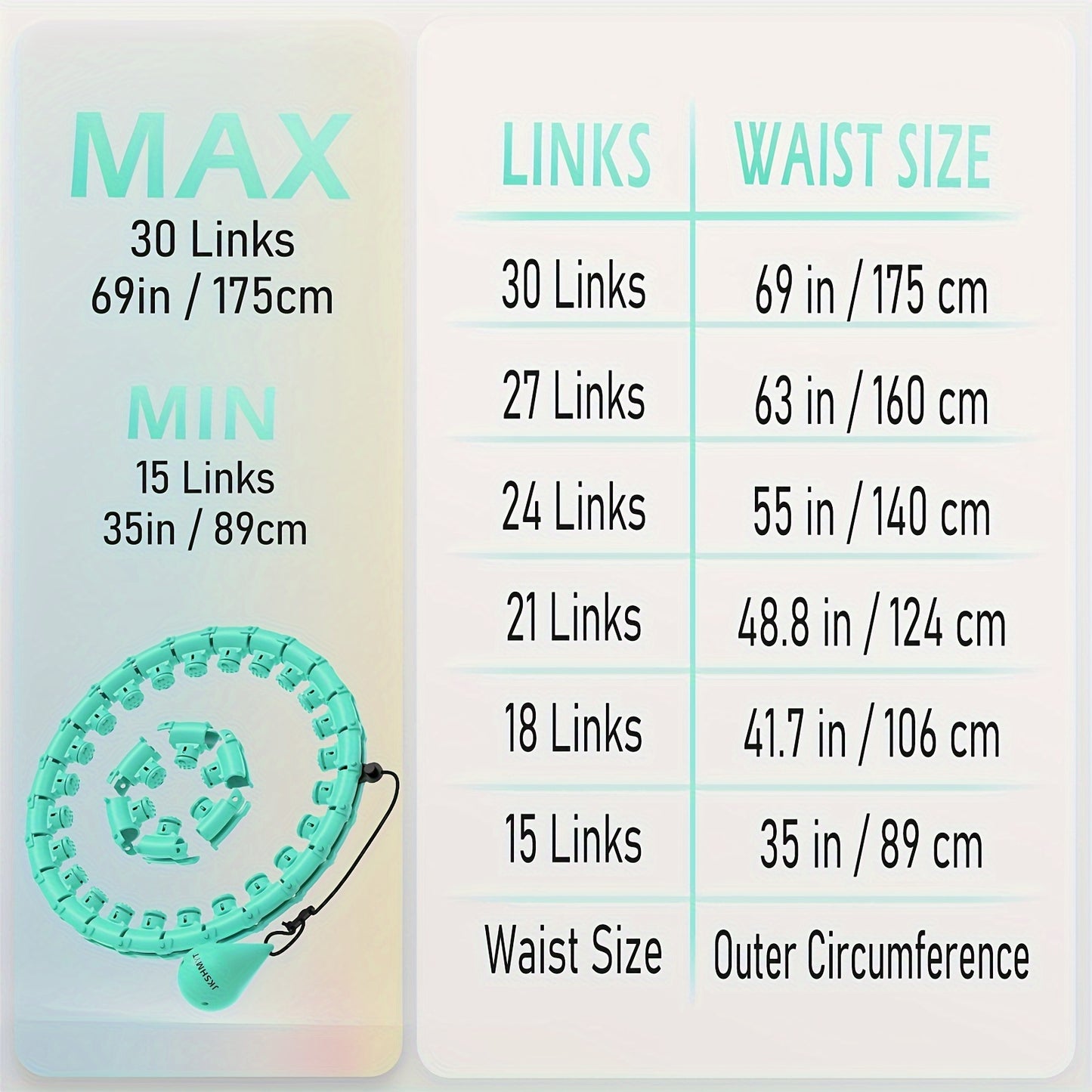 JKSHMYT 1pc Weighted Fitness Exercise Hoop With 11 Massage Points, Adjustable 69in/175cm Plus Size, Detachable 30-Section Exercise Hoop For Women & Beginners, Quiet Material