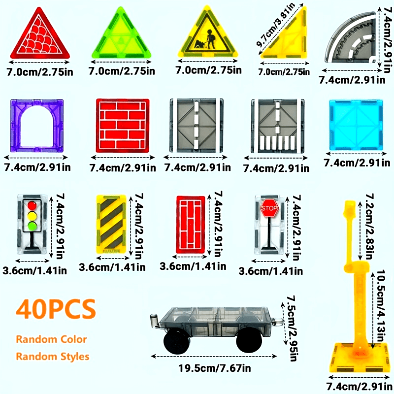Magnetic Tiles Road Set with Magnet Crane Car Toys, Magnetic Building Blocks STEM Toys Creativity And Learning Construction Toys for Kids Age 3-6 Birthday Christmas Gifts (Random Color)