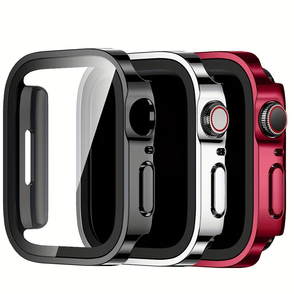 Set of 3, Full Coverage PC Protective Case for Apple Watch with Built-In Glass Screen Protector, Offering Comprehensive Protection, Lightweight And Scratch-Resistant, Suitable for 40MM, 41MM, 44MM, 45MM, And 49MM.