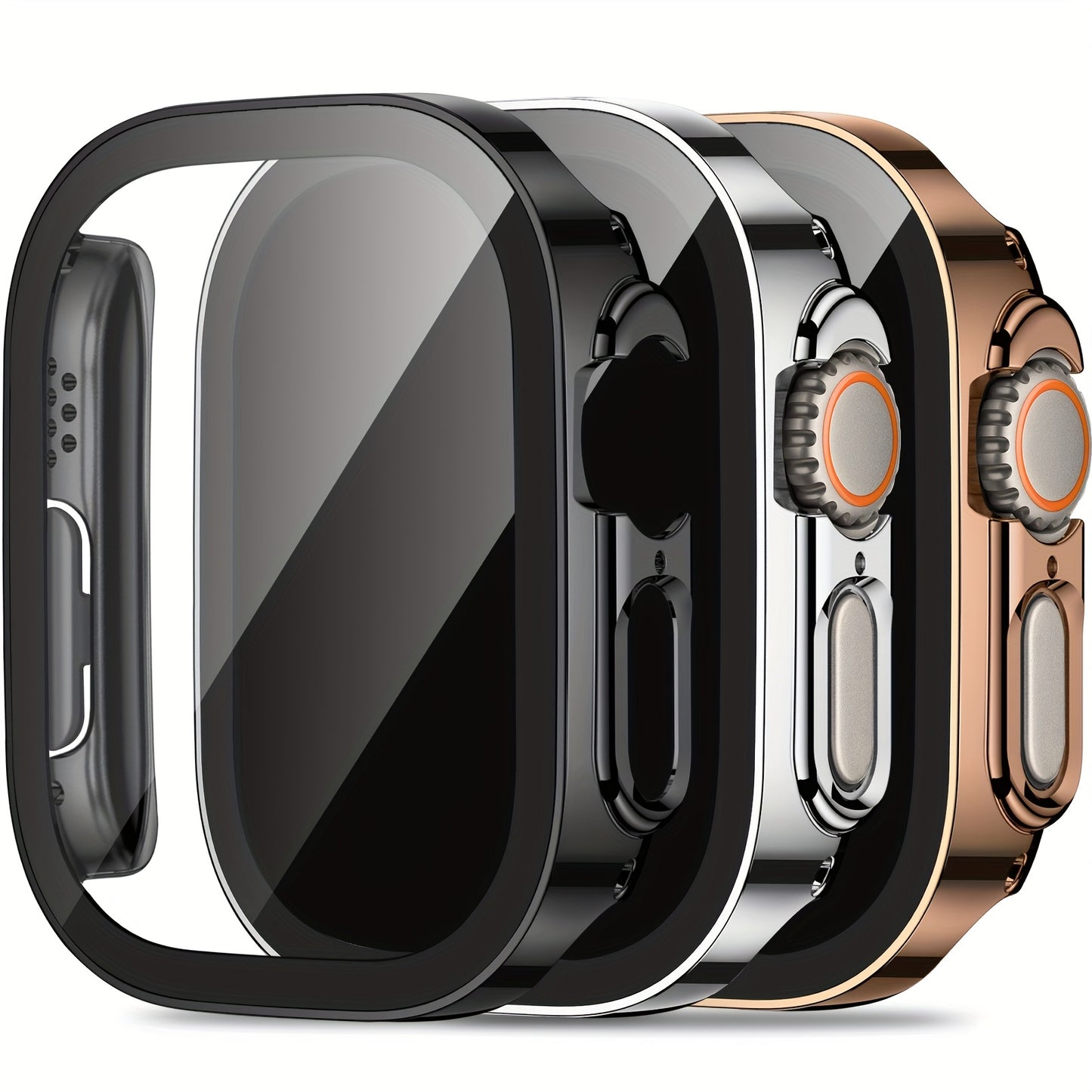 Set of 3, Full Coverage PC Protective Case for Apple Watch with Built-In Glass Screen Protector, Offering Comprehensive Protection, Lightweight And Scratch-Resistant, Suitable for 40MM, 41MM, 44MM, 45MM, And 49MM.