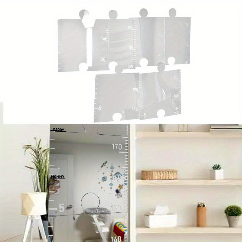 Growth Chart Mirror with Stickers Height Ruler Shatterproof Acrylic Full Body Measurement Set of 7 Sheets (Single Sheet 25.4*25Cm)