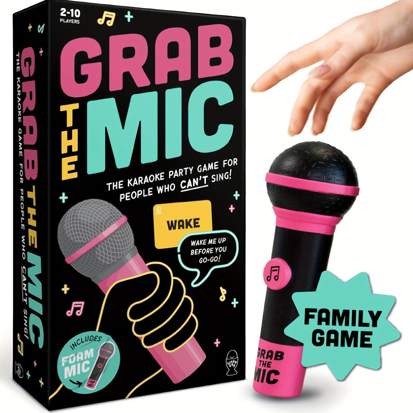 Grab the Mic - The Karaoke Party Game for 2-10 Players, 250 Lyric Cards, Pink & Black Microphone Design, Ideal for Family Game Nights & Birthday Parties, Family Entertainment|Playful Design|Fun Game Night, Karaoke Party Supplies