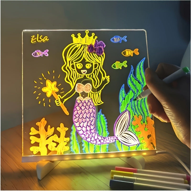 1pc Youngsters Light Up Acrylic Chalkboard Board with USB Powered Lamp - Multi-Purpose Drawing & Message Board for Bedroom Nightlight, No Battery Required, Transparent PMMA Material, Youngsters's Drawing Board|Colorful Board|Glossy Finish, Graffiti Board,
