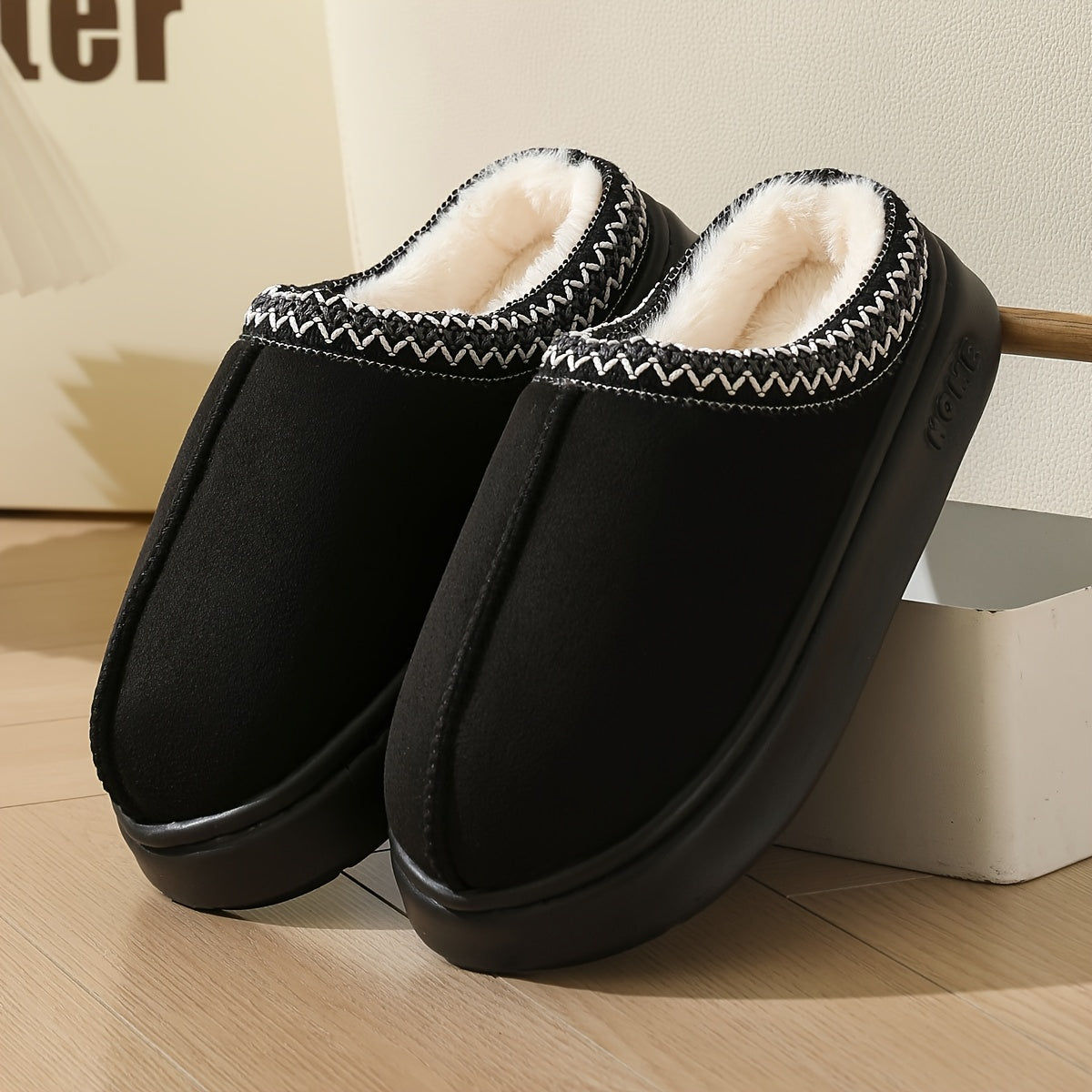 Cozy Plush Slip-On Slippers for Men and Women - Soft, Warm Fabric with Non-Slip TPR Sole, Elegant Style, Perfect for Indoor Use, Formal Shoes