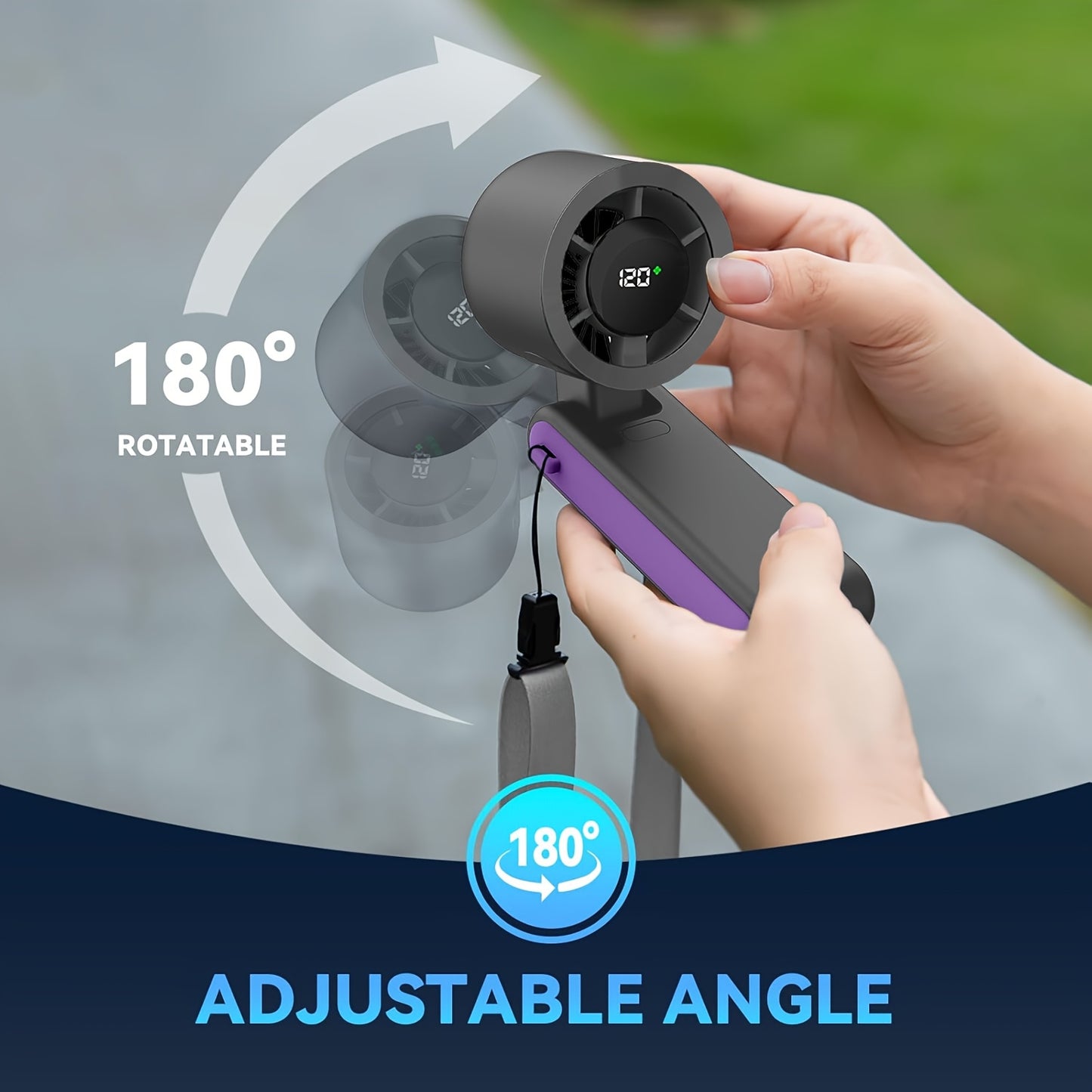 FJB 120W Portable Handheld Turbo Fan with Air Turbine Technology, 3-in-1 USB Rechargeable Lithium Battery, 12-Hour Working Time, Bright LED Display, Durable ABS Material, Ideal for Outdoor Activities, Travel, and Work, Personal Cooling Device | Versatile