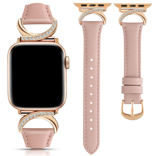 Apple Watch Leather Strap - Ultra-thin Delicate C-shaped Golden Buckle - 41mm 40mm 38mm 42mm 44mm 45mm 46mm 49mm Replacement for Series 10 9 Ultra SE 8 7 6 5 4 3 2 1