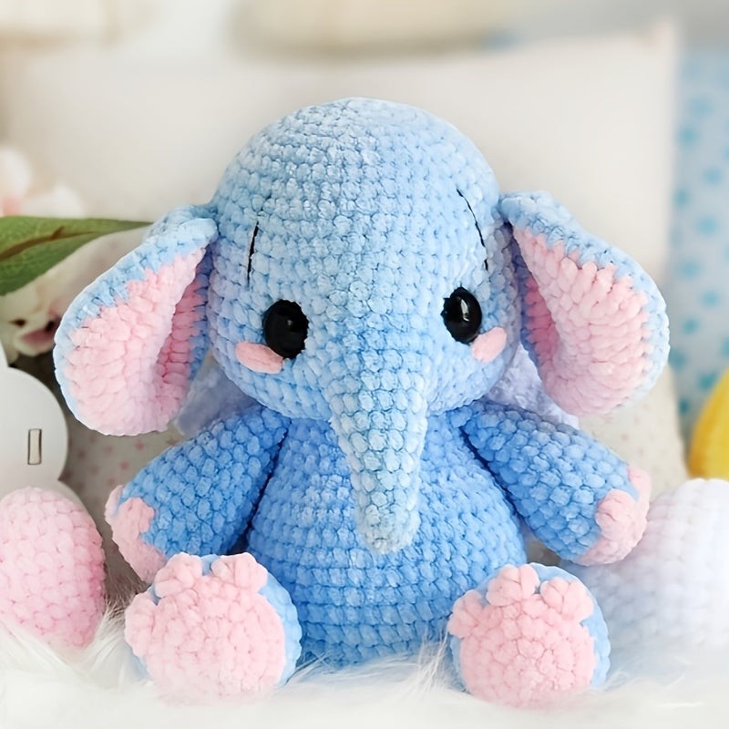 Adorable Blue & Pink Crochet Elephant Kit - DIY Craft for Home Decor, Accessories | Easy-to-Use, Perfect Gift for Birthdays, 1pc