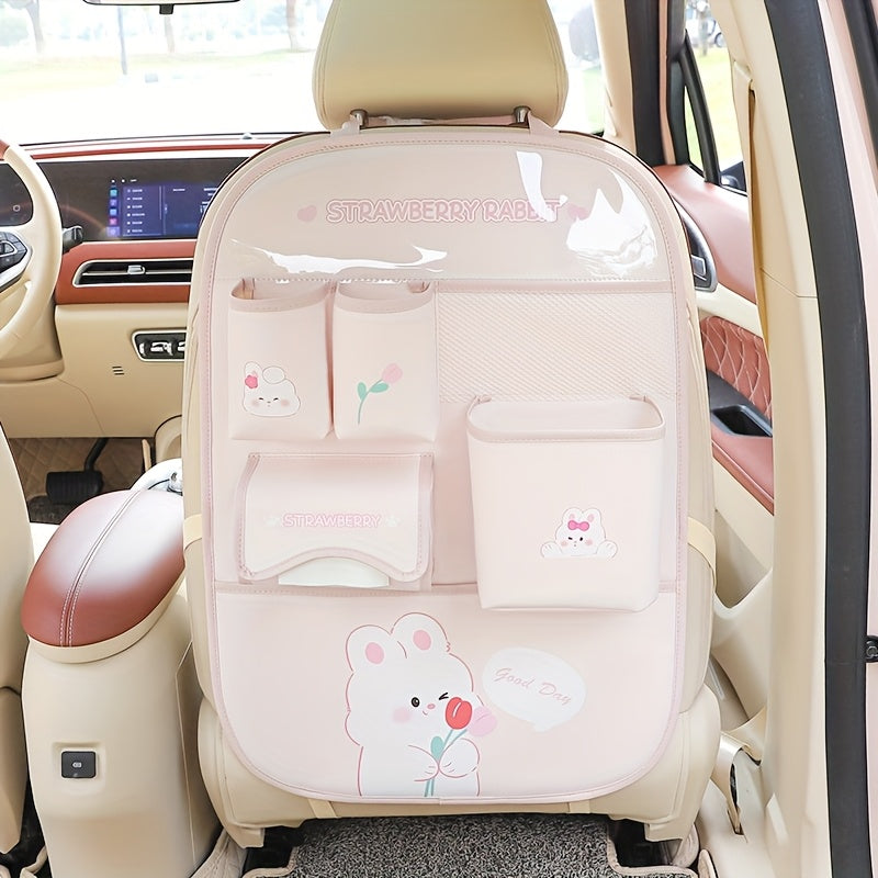 1 Cute Faux Leather Car Seat Backrest Organizer with Touch Screen Controlled Multifunctional Storage Protection Pad, Ideal for Travel And Storage