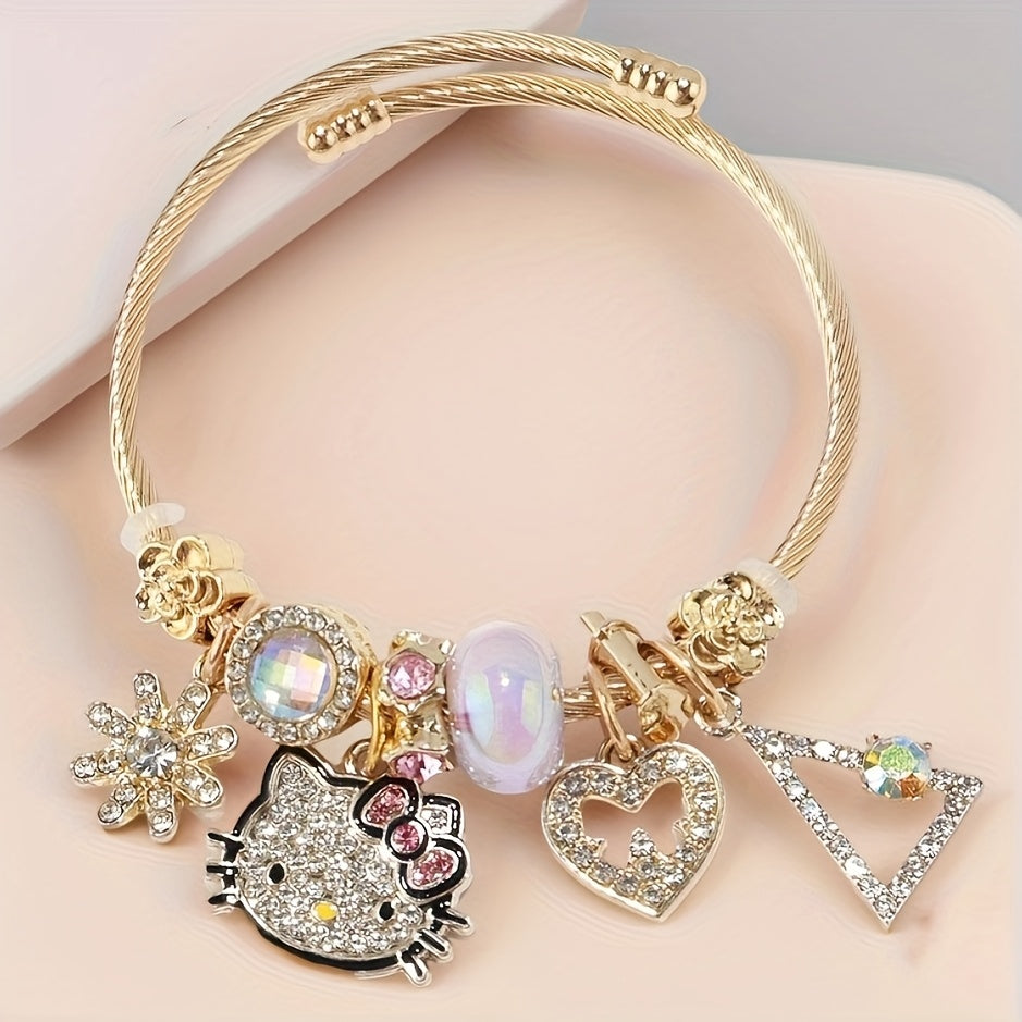 Sanrio for hello kitty Pendant Necklace, Cute Cartoon, Adjustable, Hollow, Zinc Alloy, Durable, with Shiny Beads, for Teenagers, Valentine'S Day