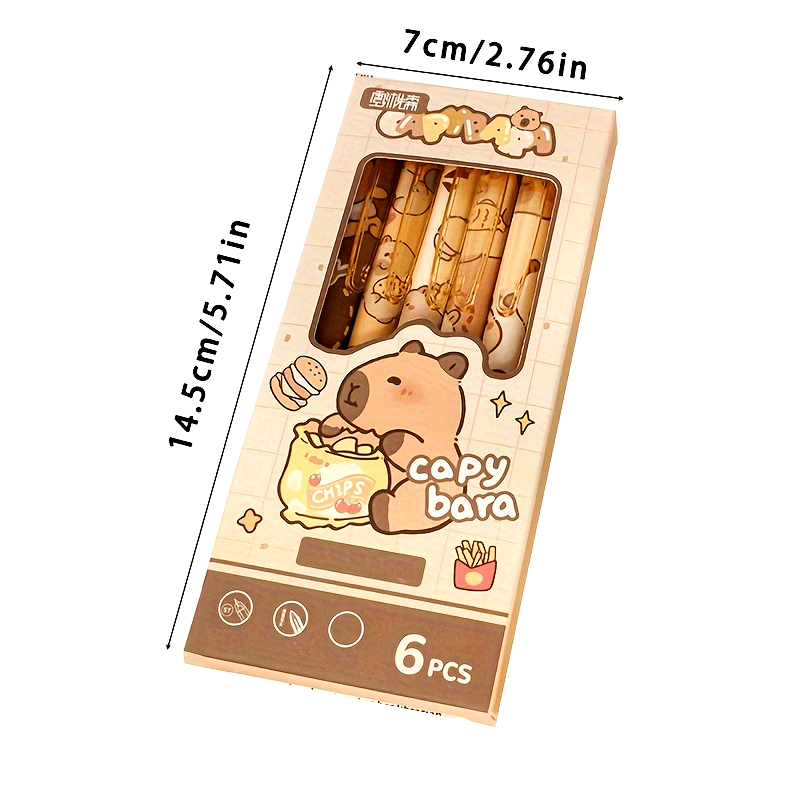 6pcs Set of Capybara Themed Erasable Gel Pens, Blue Ink Retractable Design, Smooth Writing, Fast Drying Office Accessory, Elegant Stationery Pen