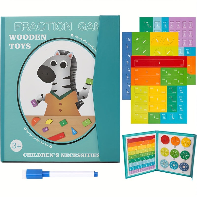 Children Magnetic Fraction Learning Math Toys Wooden Fraction Book Set Teaching Aids Arithmetic Learning Educational Toys Christmas Halloween Gift