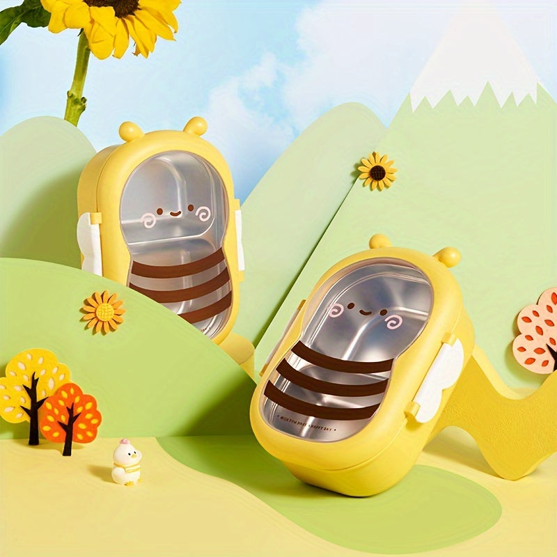 Leakproof Cartoon Bee Insulated Lunch Box - Stainless Steel Bento with Food-Grade Compartments, Thermal Meal Container for Students & Workers, Hand Washable