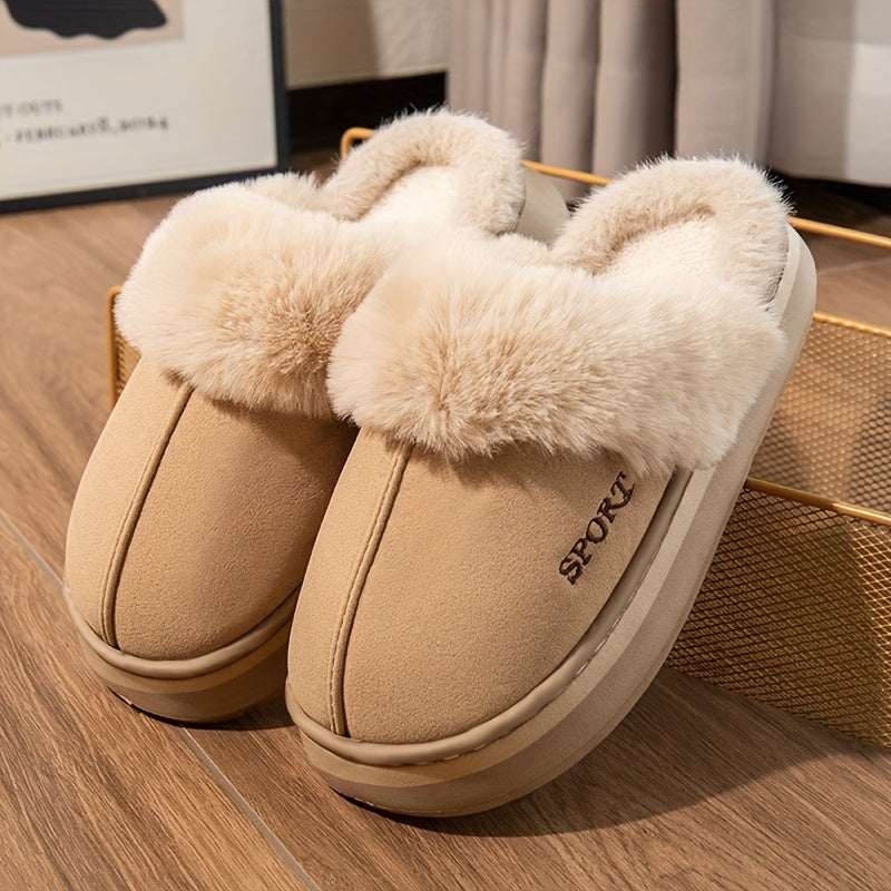 Cozy Women'S Faux Slippers - Soft EVA Sole, Plush Lining, Winter Indoor/Outdoor Footwear in Black, Beige, Pink, Brown, White, Sporty Deer Skin Design, Warm Indoor Shoes|Sporty Deer Skin Design|Soft EVA Sole