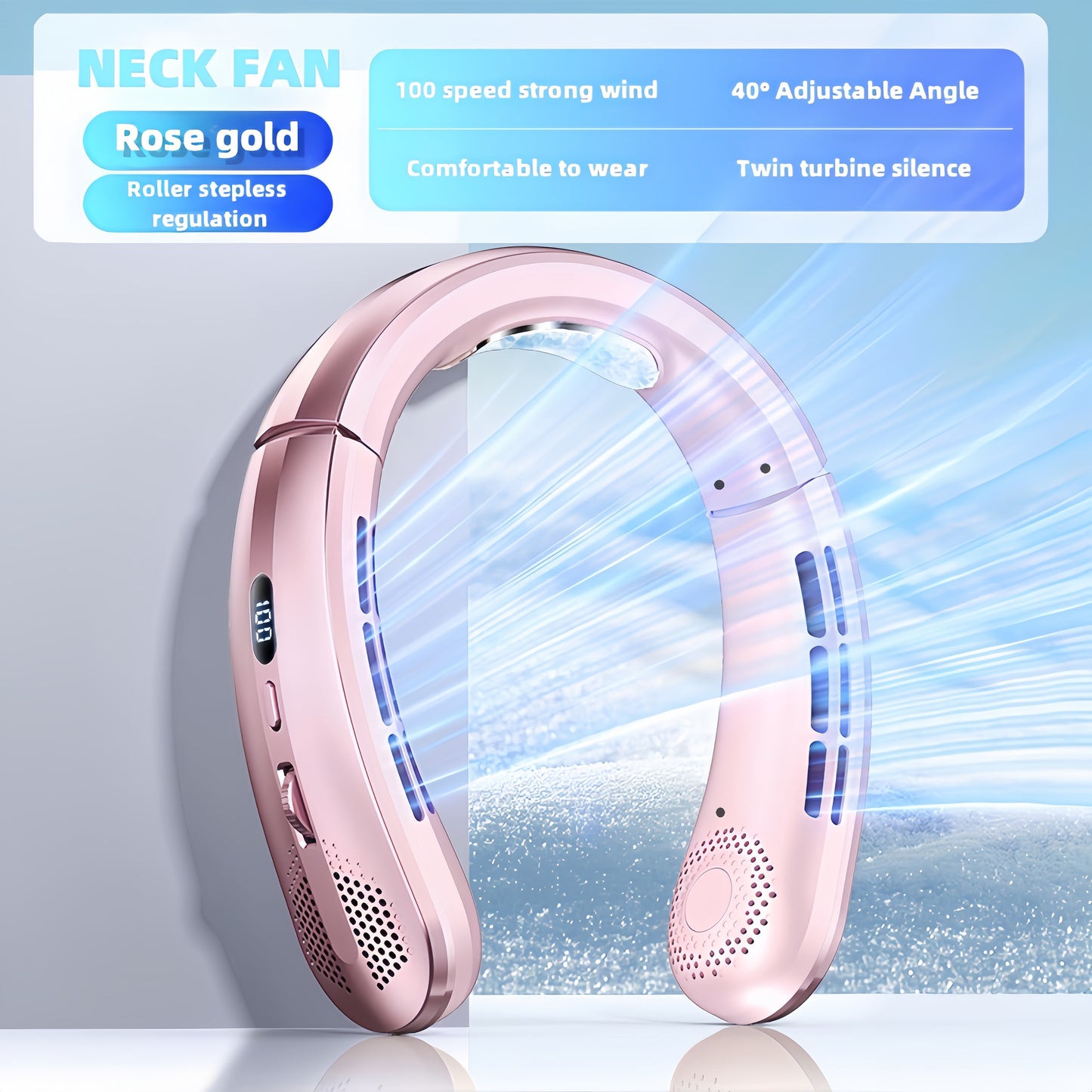 jkuoo New portable leafless hanging neck fan Five generations lazy USB charging small fan - pulley infinite speed 100 gear large wind cooler, office, travel, camping, outdoor travel portable USB fan, Thanksgiving Halloween Christmas gift