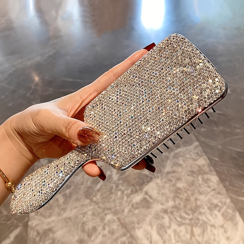 1pc White Diamond Air Cushion Comb for Curly Hair, Fluffy Styling, Dual-Use Wet and Dry Anti-static Massage Comb, Large Luxury Fashion Air Bag Comb with Full Diamond Design, Household, Personality Niche, Ladie