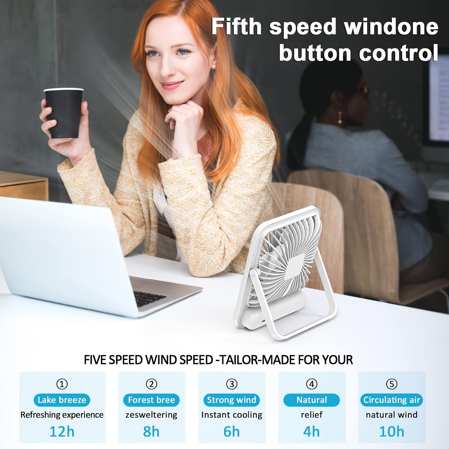1800mAh Rechargeable YITUMU Mini Desktop Fan, 5 Gears Portable Cooling Fan, Powerful Wind, Quiet Operation, Square Shape, USB Charging, Suitable For Home, Office, Car And Outdoor Travel