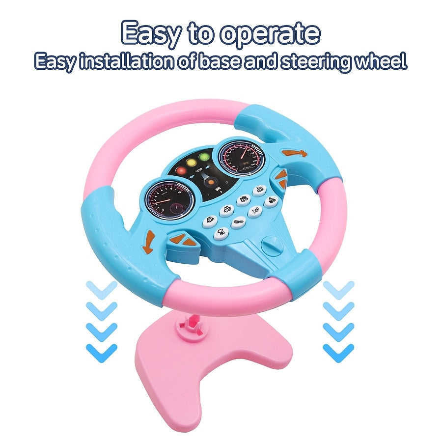 Kids Driving Simulator Steering Wheel Toy with Suction Cups, Interactive Car Wheel for Educational Play, Plastic Material, Multi-Functional with Sound Effects, Gift for Children - Pink & Yellow