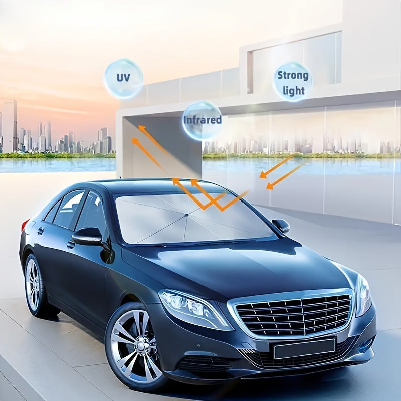 Premium Silvery Car Sunshade - Front Windshield Heat Insulation & UV Protection, Roll-Up Design for Easy Storage - for All Car Models - Suitable for Summer & Hot Weather - Perfect Gift for Car Owners