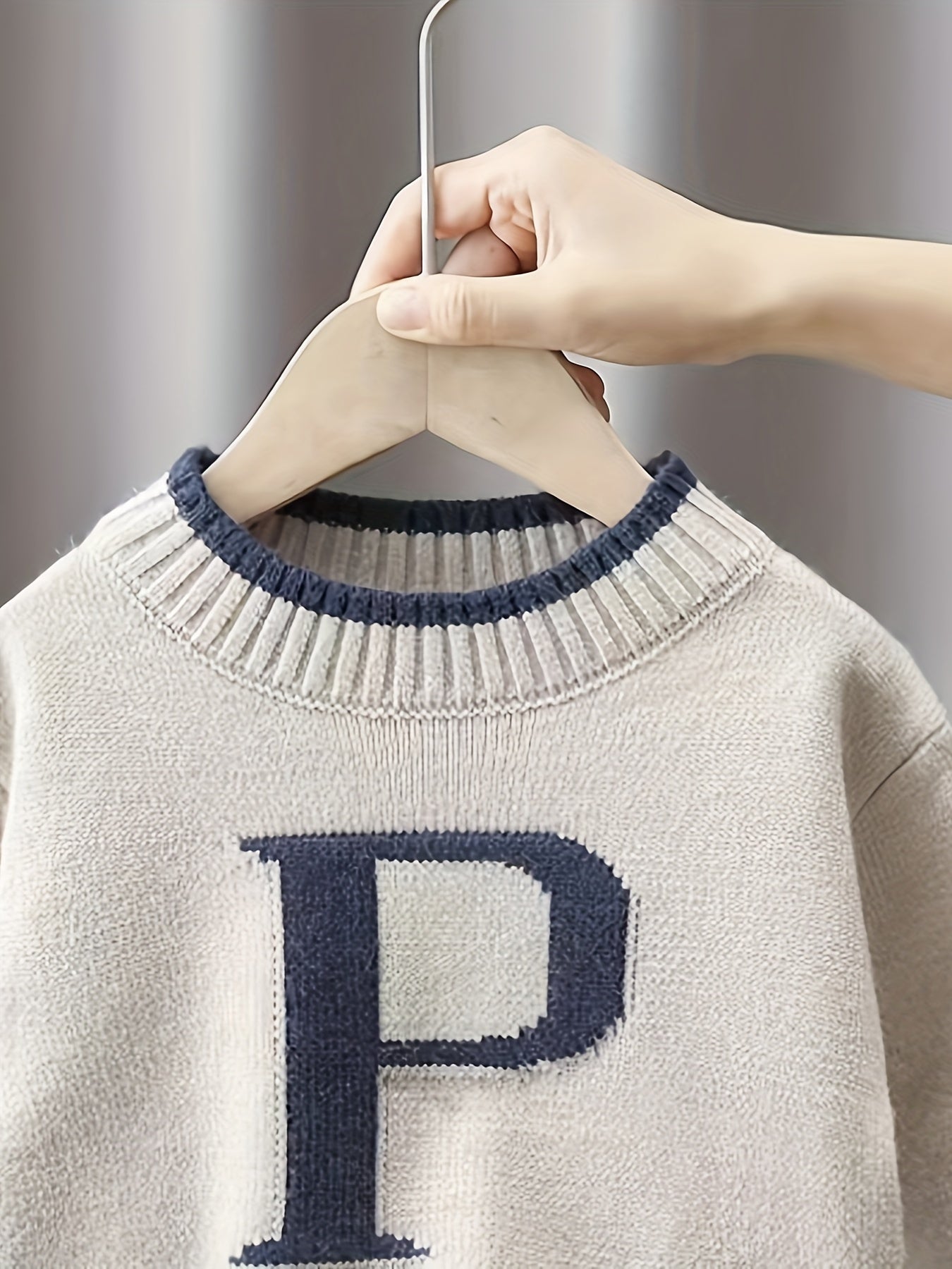 Boys' Sleeveless Knit Sweater with Bold 'P' Letter Design - Soft 50% Nylon/50% Polyester Blend, Ribbed Cuffs & Round Neck, Long Length for Toddlers 0-3 Years, Autumn Winter Casual Outfit
