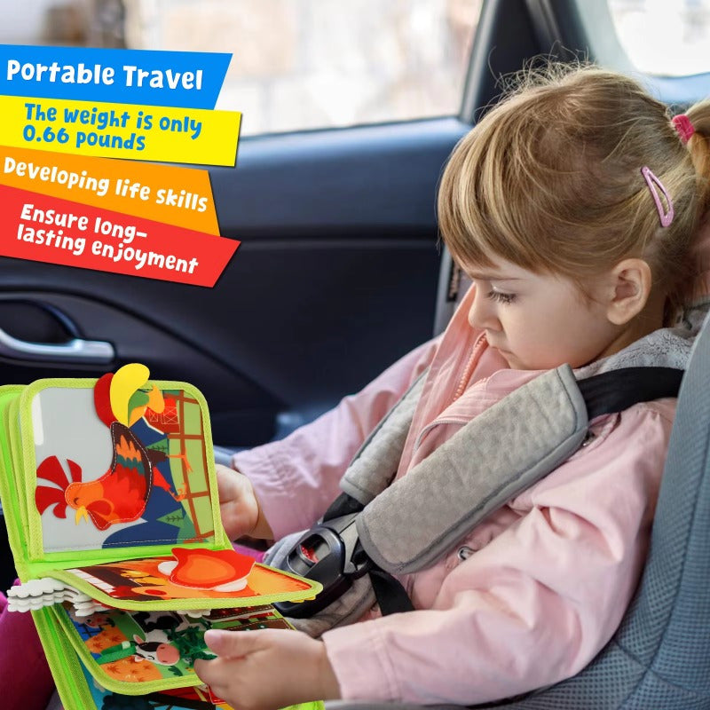 Kids Felt Quiet Books - 3D Sensory Activity Toy with Animal, Nature & Transportation Themes, Interactive Buttons & Zippers, Soft Felt Material for Fine Motor Skills & Cognitive Development, Portable Baby Learning Toy for Toddlers & Infants, Portable Story