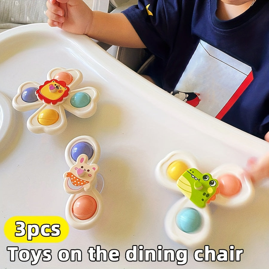 Set of 3 Colorful Cartoon Animal Suction Cup Tops - a Great Educational Toy for Early Childhood Learning, Perfect for Play in The Bathtub, at The Dining Table, And in The Bathroom. an Ideal Gift for Halloween, Thanksgiving, And Christmas, These Toys Can B
