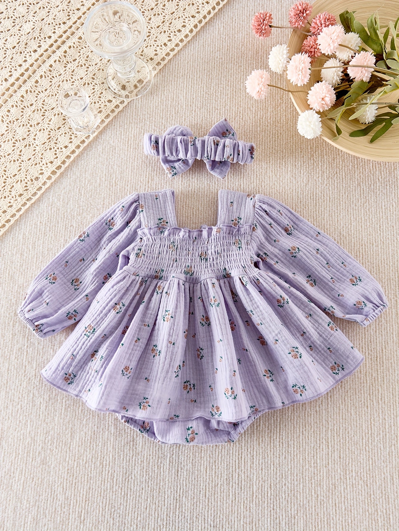 Baby Princess Dress with Small Floral Print And Climbing Suit