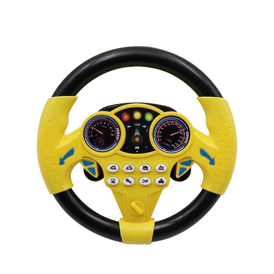 Kids Driving Simulator Steering Wheel Toy with Suction Cups, Interactive Car Wheel for Educational Play, Plastic Material, Multi-Functional with Sound Effects, Gift for Children - Pink & Yellow
