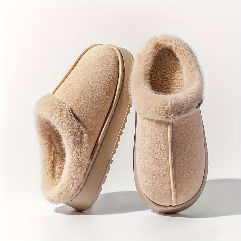 Cozy Plush-Lined Unisex Slippers with Thick Sole – Warm Indoor/Outdoor Winter Shoes, Soft Fabric Upper & EVA Sole, Brown &, Perfect for Couples or Home Use, Cute Slippers, Indoor Footwear, Plush Interior, Slipresistant Footwear