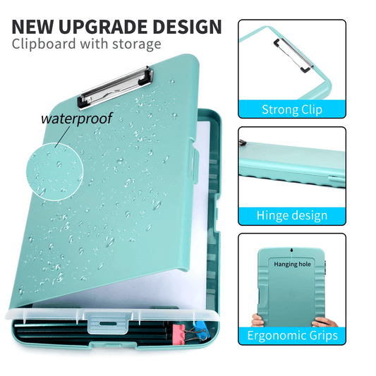 8.5X11 Clipboard with storage, Plastic A4 Clips Board with pen holder to keep your documents organized