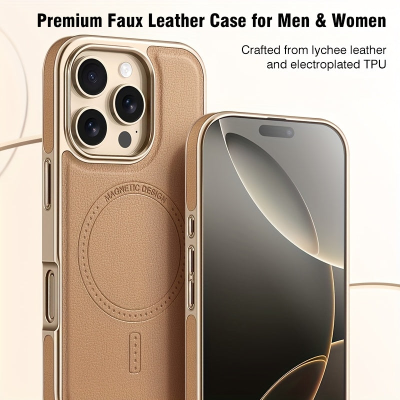 Premium Faux Leather Phone Case for Men & Women, Built-in Strong Magnetic Ring, Wear-resistant and Scratch-resistant, Light Luxury Appearance, Delicate Texture, Anti-drop Protective Cover, for iPhone 13/14/15/16 Pro & Max