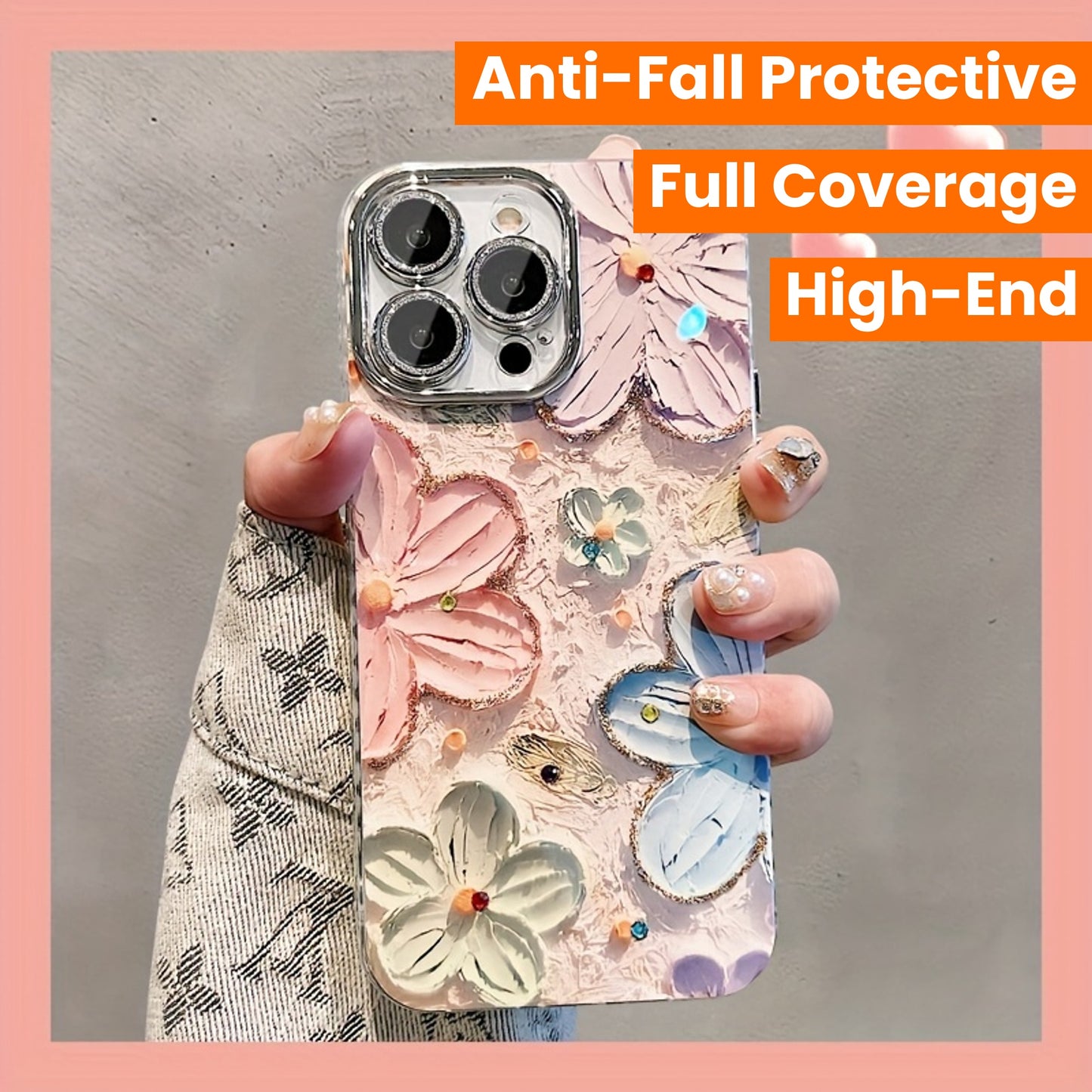 Oil Painting Flowers Pattern Protective Phone Case, Suitable For IPhone 15 Pro/14 Pro Max/13/12 Pro Max/11 Lens Full Coverage High-end New Anti-fall Protective Case
