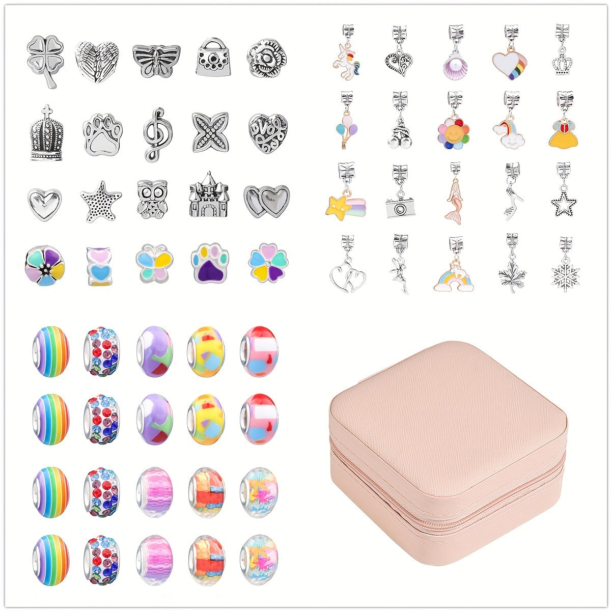 Charm bracelet making kits for girls DIY beads jewelry for gilrs crafts DIY bracelet with pink Faux Leather gift box