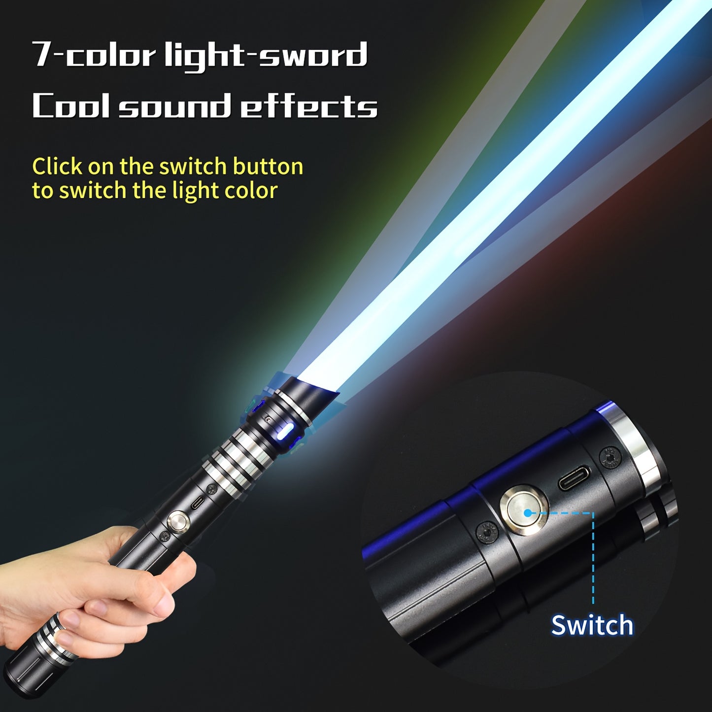 Upgraded Version of 7 Colors Metal Handle Light Sword, Rechargeable Battery, 2-In-1 with 3 Sound Effects, Cosuly Character Performance Props Suitable for Christmas And Halloween 1/2 Pack