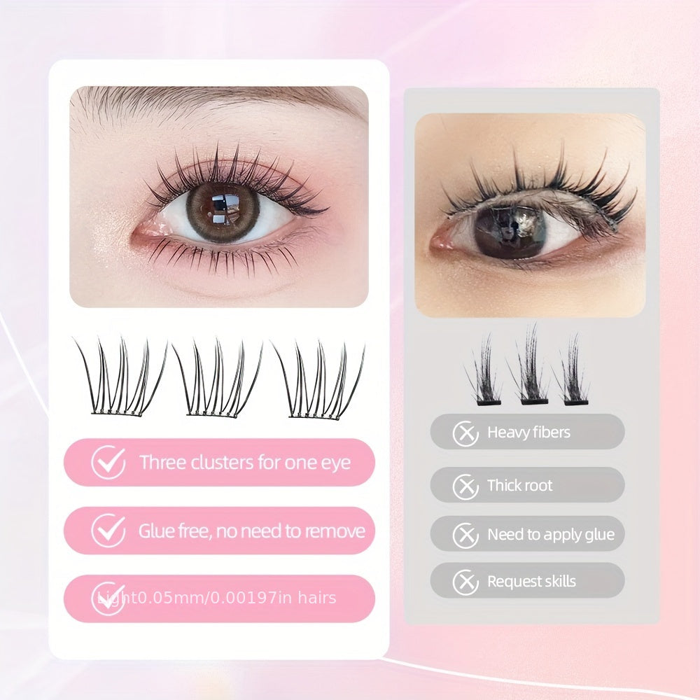 42 Clusters C/J Curl No Glue Needed Eyelash Extensions Handmade Grafting Individual False Eyelash Wispy Lashes Gift for Women & Girl