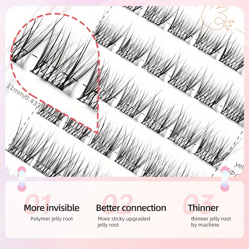42 Clusters C/J Curl No Glue Needed Eyelash Extensions Handmade Grafting Individual False Eyelash Wispy Lashes Gift for Women & Girl