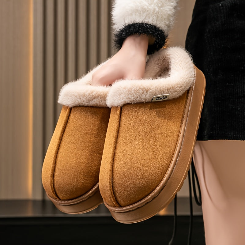 Cozy Plush-Lined Unisex Slippers with Thick Sole – Warm Indoor/Outdoor Winter Shoes, Soft Fabric Upper & EVA Sole, Brown &, Perfect for Couples or Home Use, Cute Slippers, Indoor Footwear, Plush Interior, Slipresistant Footwear