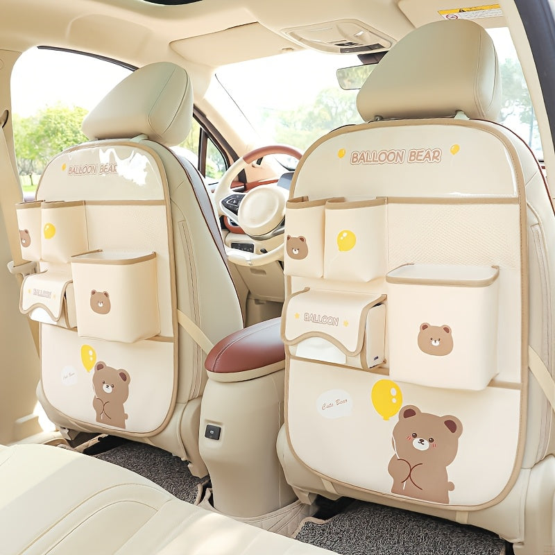 1 Cute Faux Leather Car Seat Backrest Organizer with Touch Screen Controlled Multifunctional Storage Protection Pad, Ideal for Travel And Storage