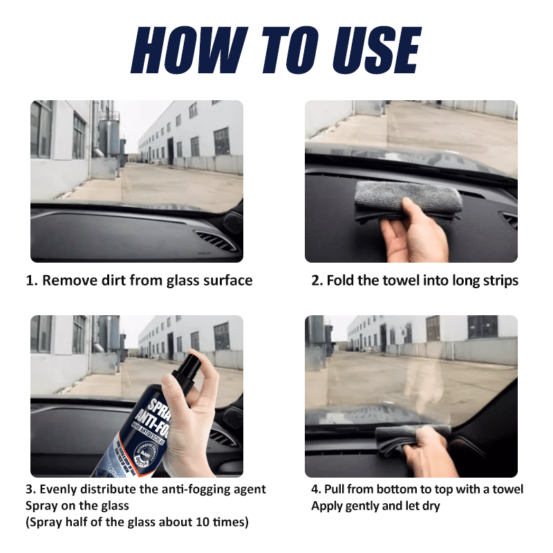1x Nano Anti-Fog Glass Spray 100ml, Clear Vision De-Fogger for Car Windows, Helmets, Windshield & Interior Windows, Quick-Dry Liquid Formula for Mirrors