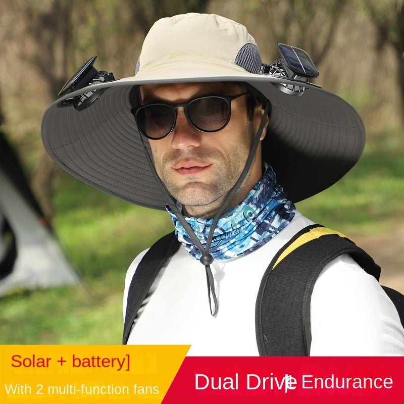 Outdoor Solar Multifan Fan Hat. In-Ward Detachable Dual Fan. Adjustable Three Wind Speed with USB Charging Interface. Suitable for Outdoor Leisure Fishing Hat. Fisherman Hat. Sunscreen Hat. Outdoor Sunshade Hat. Hiking Hat.