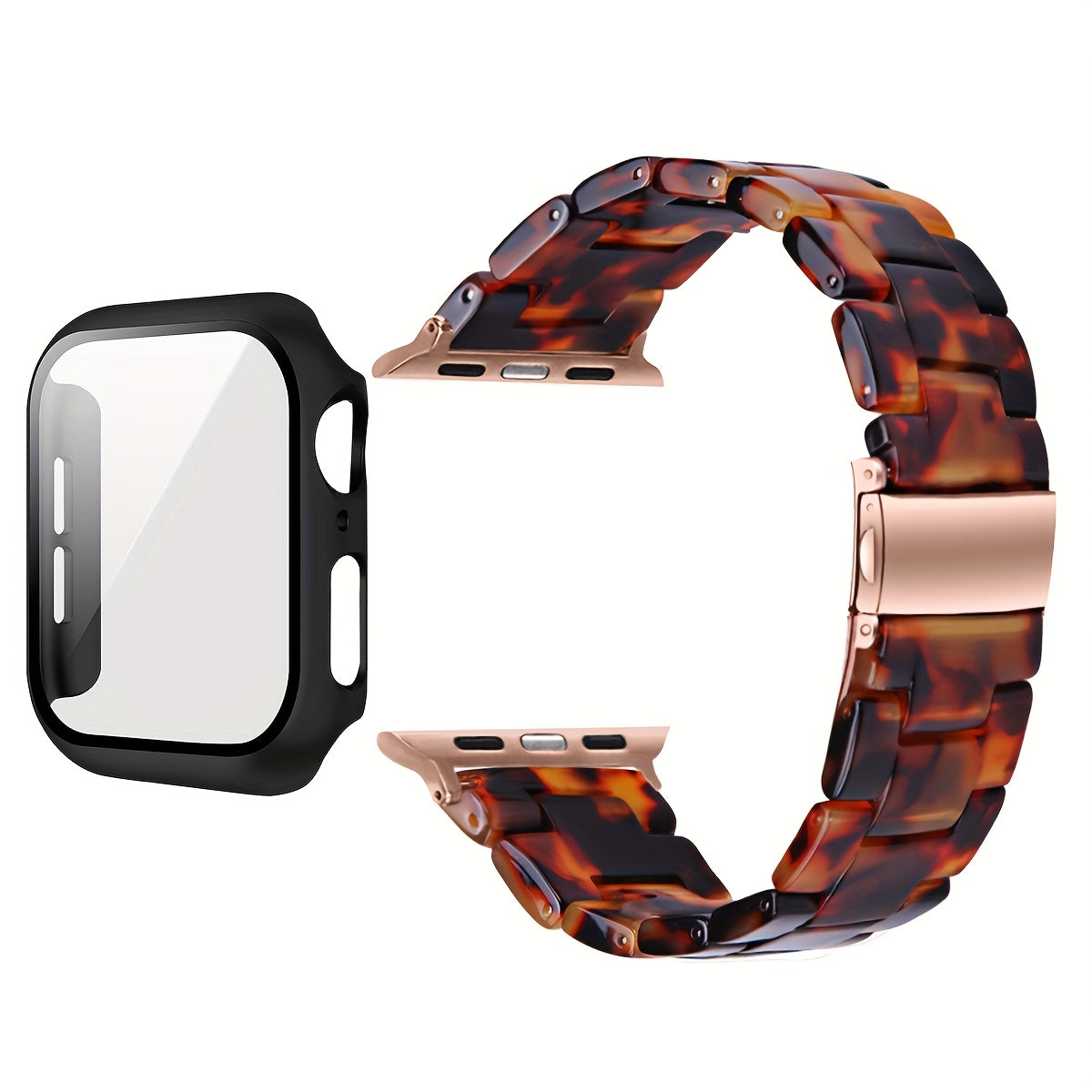2-in-1 watch strap + screen protector case, stylish and lightweight resin watch strap compatible with stainless steel buckle, PC and resin material, suitable for iWatch 9 8 7 6 5 4 series, size: 40/41/44/45mm