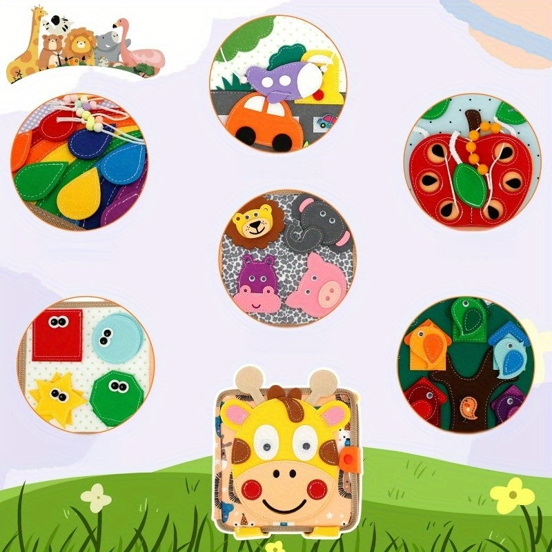 Kids Felt Quiet Books - 3D Sensory Activity Toy with Animal, Nature & Transportation Themes, Interactive Buttons & Zippers, Soft Felt Material for Fine Motor Skills & Cognitive Development, Portable Baby Learning Toy for Toddlers & Infants, Portable Story