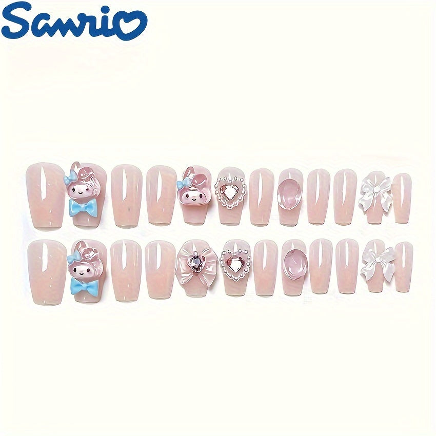 SANRIO 24pcs Press-On Nails Set - Cute My Melody & Friends, Matte Pink Oval Fake Nails with Adorable Animal Designs