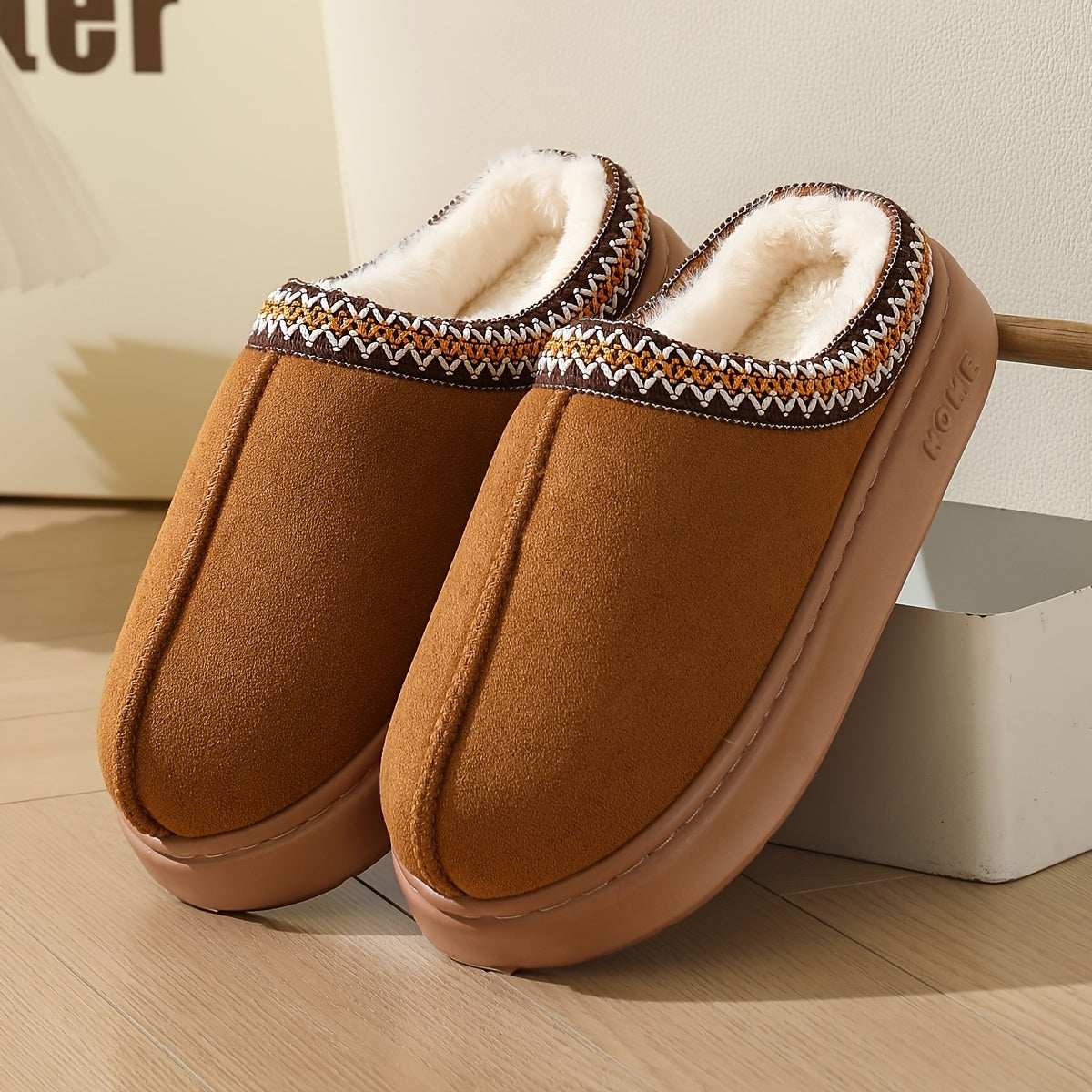 Cozy Plush Slip-On Slippers for Men and Women - Soft, Warm Fabric with Non-Slip TPR Sole, Elegant Style, Perfect for Indoor Use, Formal Shoes
