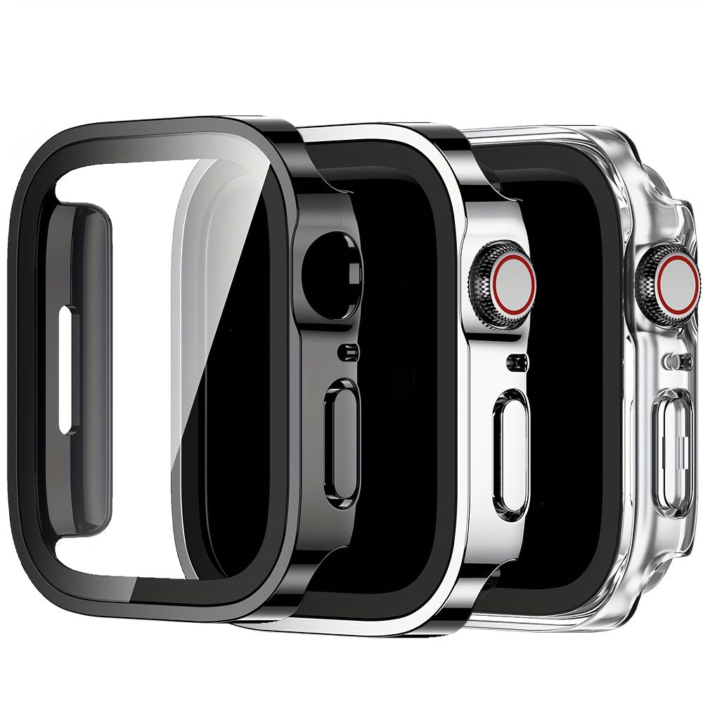 Set of 3, Full Coverage PC Protective Case for Apple Watch with Built-In Glass Screen Protector, Offering Comprehensive Protection, Lightweight And Scratch-Resistant, Suitable for 40MM, 41MM, 44MM, 45MM, And 49MM.