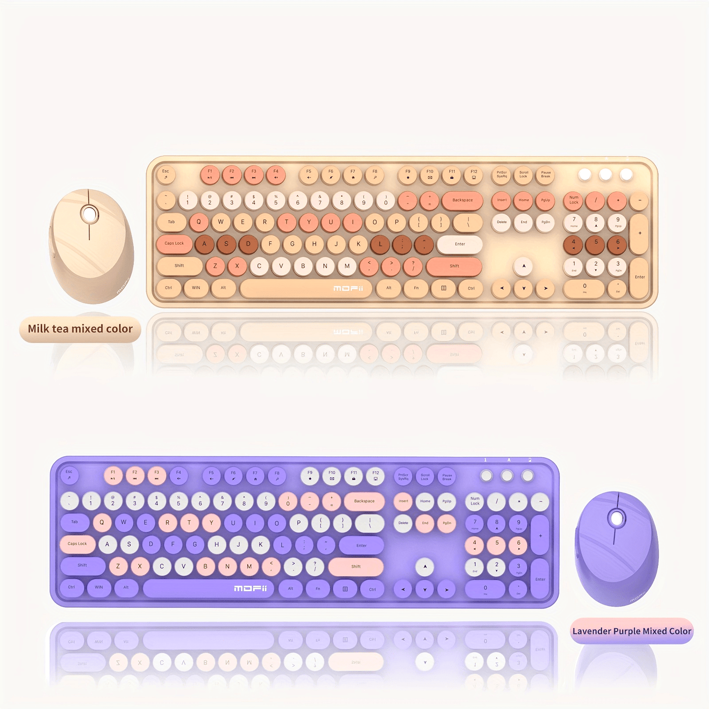 Mofii Sweet Retro Punk Mixed Color Wireless Mouse Set - Optical, Round Keys, Compatible with Laptops, ABS Resin, AA Battery Operated (Not Included)