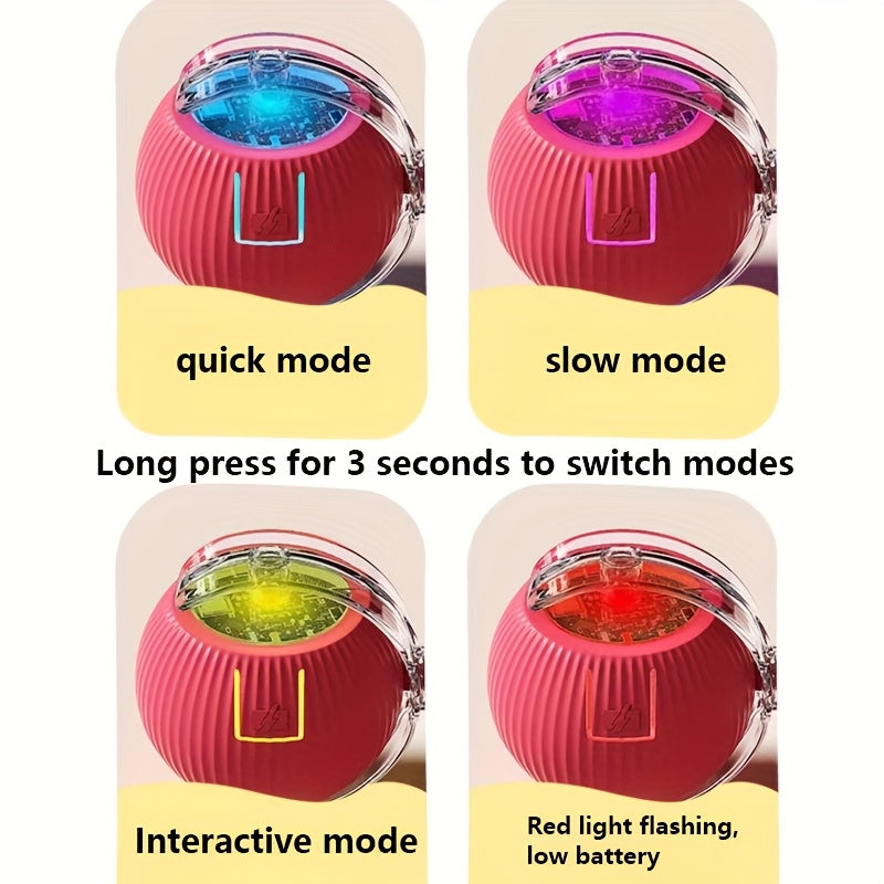 MIAOQUANJI Self-Rolling Cat Toy Ball with LED Lights & Tail String - USB Rechargeable Interactive Pet Exercise Toy for Cats & Small Dogs, Durable Silicone Auto-Moving Ball for Indoor Play, Pet Play Toy | Textured Surface | Silicone Construction, Interacti