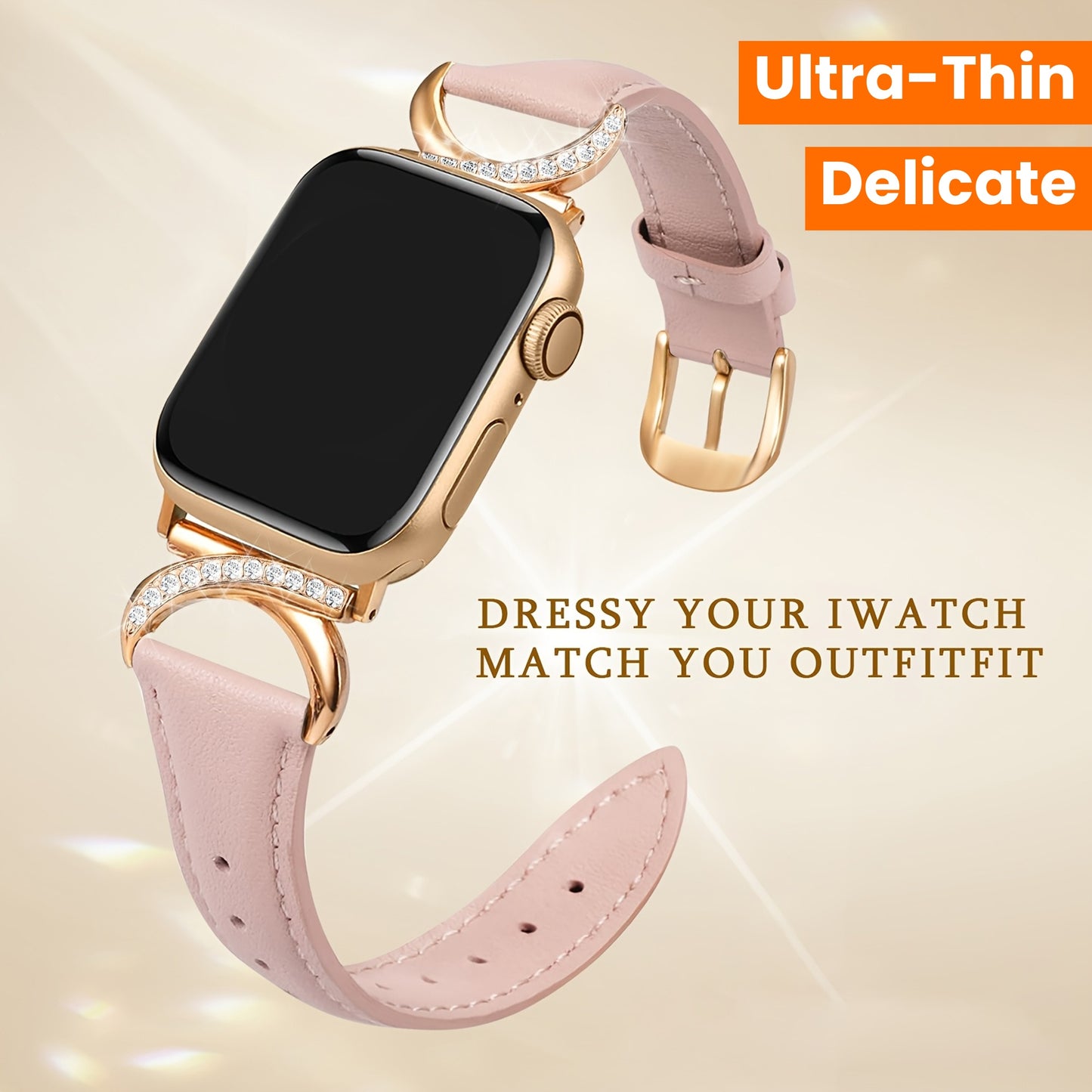 Apple Watch Leather Strap - Ultra-thin Delicate C-shaped Golden Buckle - 41mm 40mm 38mm 42mm 44mm 45mm 46mm 49mm Replacement for Series 10 9 Ultra SE 8 7 6 5 4 3 2 1