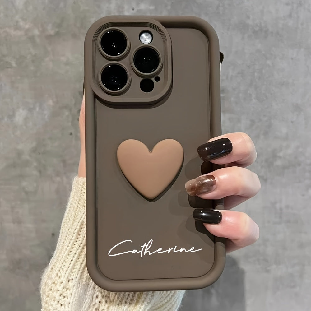 Personalized Customized Name Case for iPhone 16 15 14 13 12 11 Pro Max Luxury Acrylic 3D Love Heart Soft Silicone DIY Shockproof Gift Cover 14 15 16 Plus
