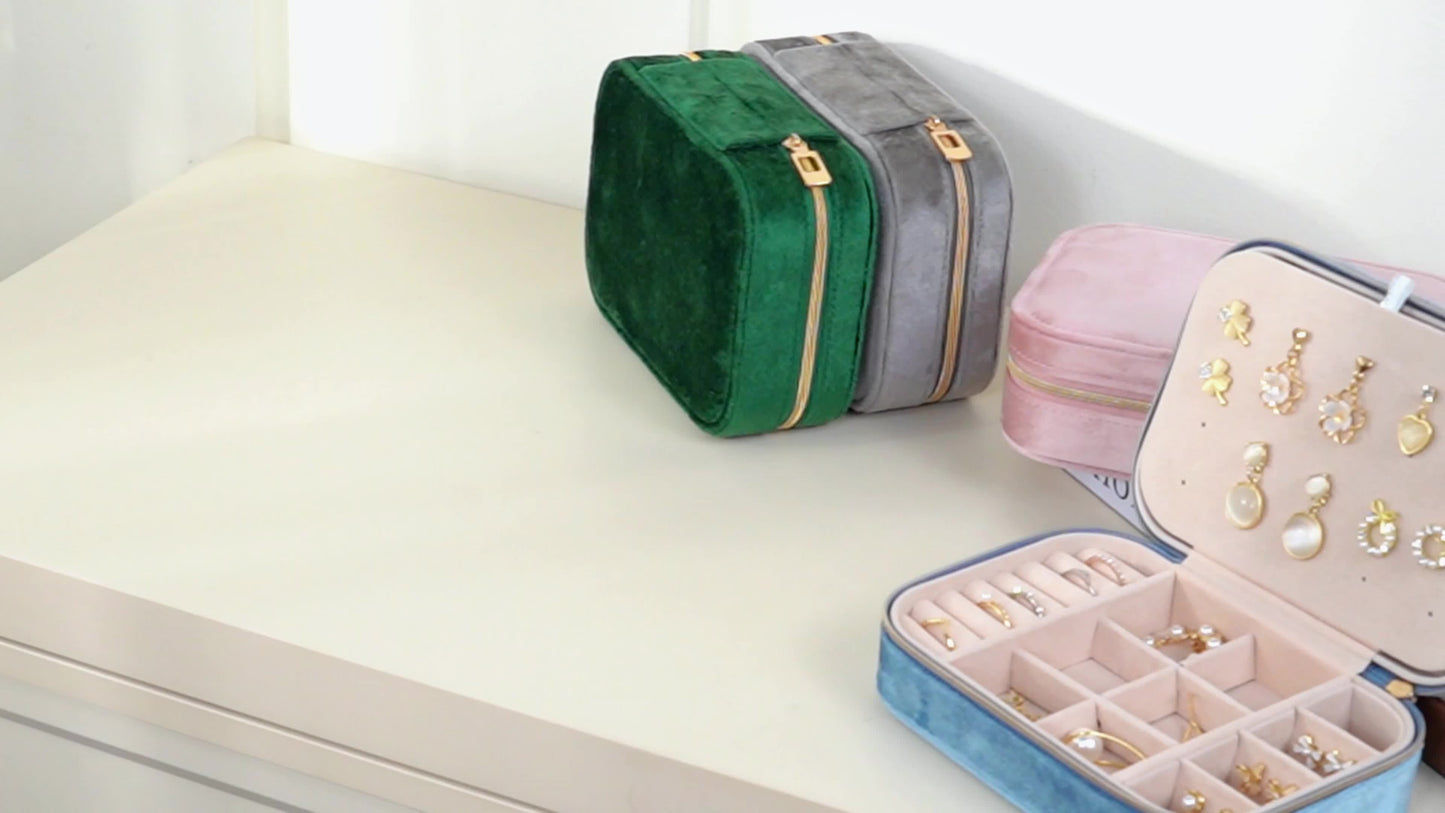 1pc Glam Style 3-Layer Velvet Jewelry Box with Zipper Closure - Multipurpose Rectangular Organizer with Necklace Hooks for Earrings, Necklaces, Rings, Watches, Hair Accessories - Ideal for Travel & Home Storage - Perfect for Christmas, New Year, Valentine