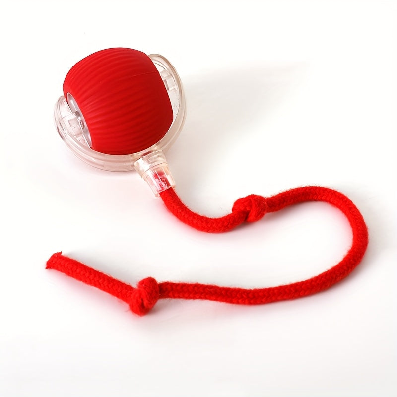 MIAOQUANJI Self-Rolling Cat Toy Ball with LED Lights & Tail String - USB Rechargeable Interactive Pet Exercise Toy for Cats & Small Dogs, Durable Silicone Auto-Moving Ball for Indoor Play, Pet Play Toy | Textured Surface | Silicone Construction, Interacti